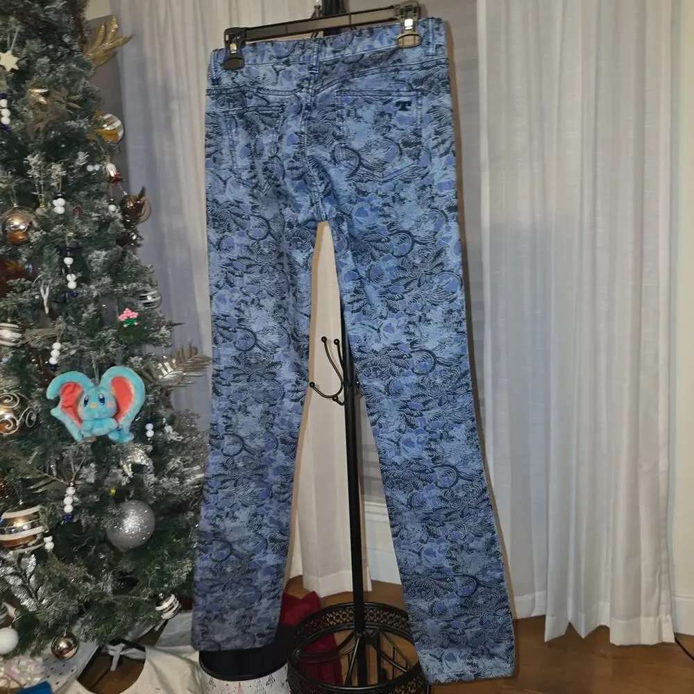 Tory Burch Blue Patterned Straight Leg Jeans